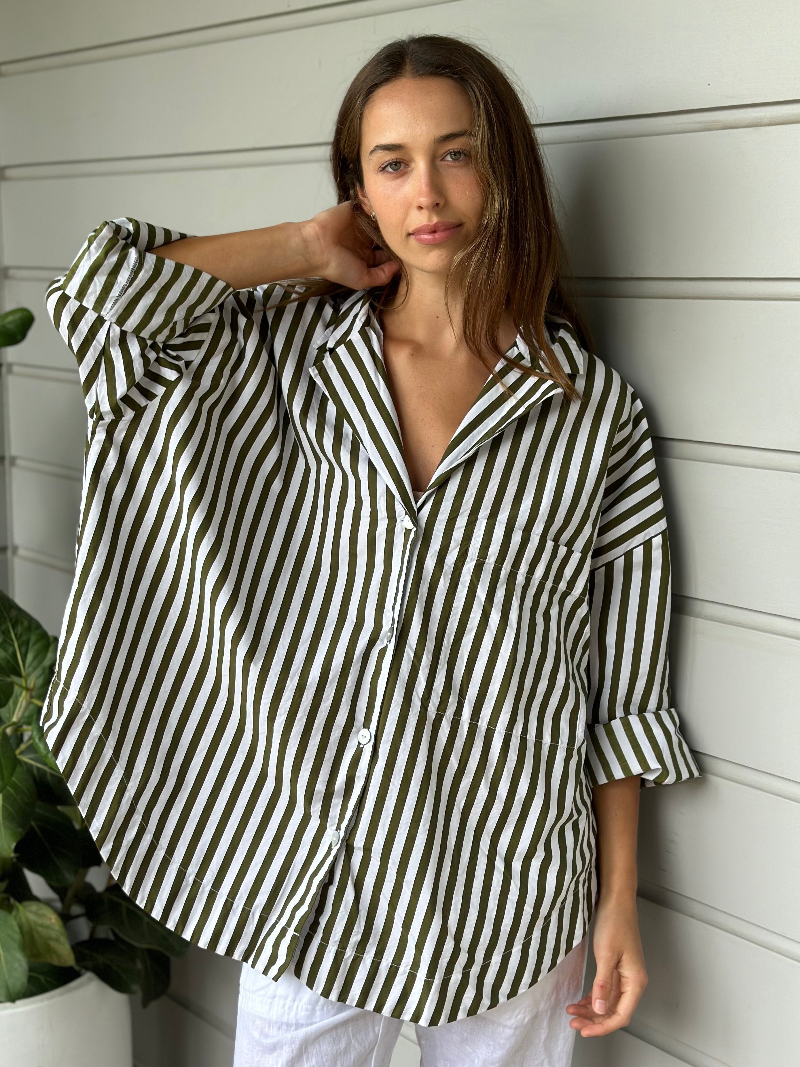 caitlyn shirt - army stripe cotton