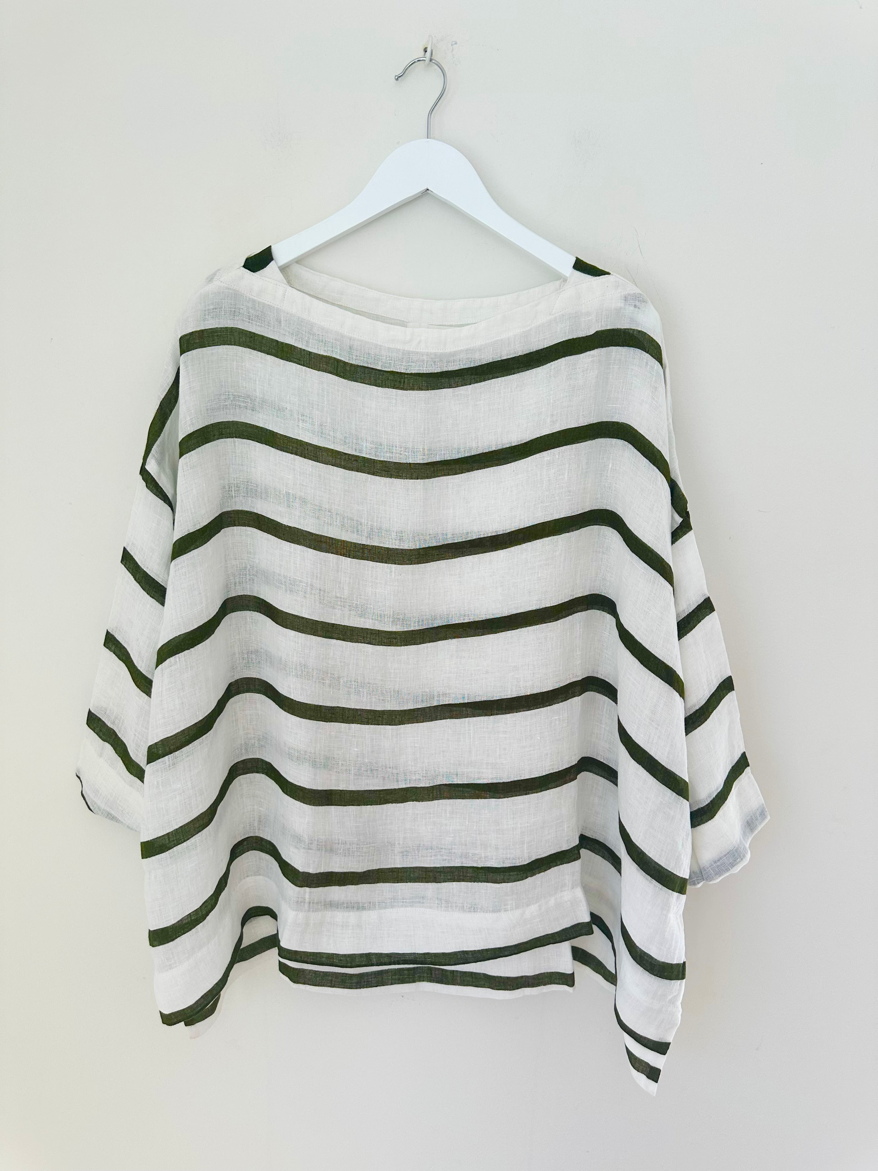 avril top - wide army stripe linen - Image 3