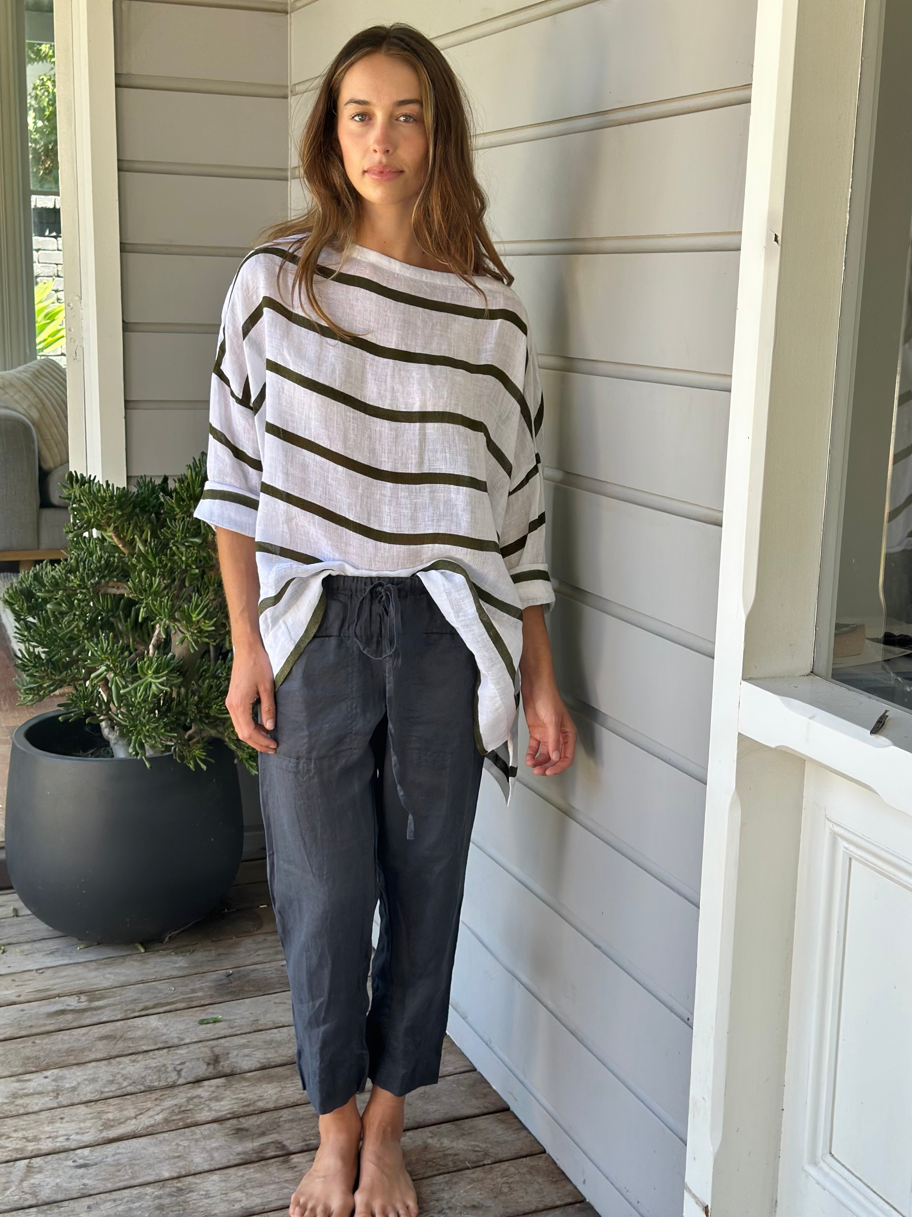 avril top - wide army stripe linen - Image 5