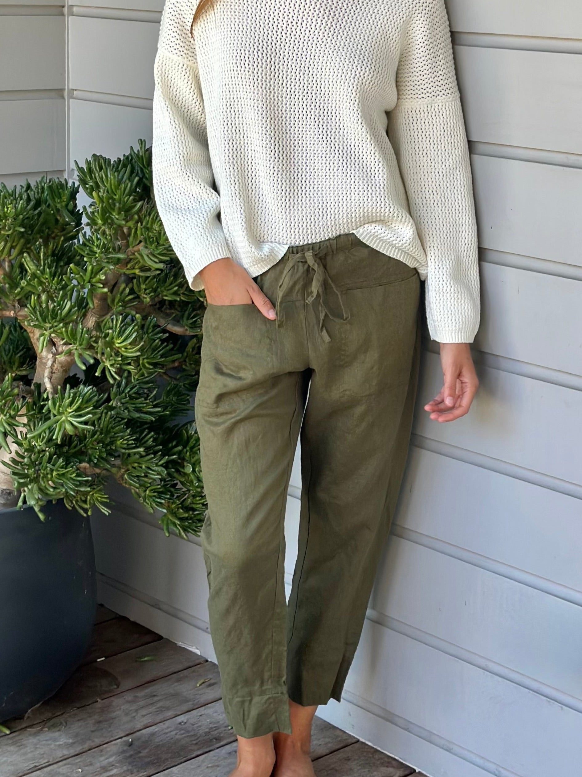 darcy pants - army linen